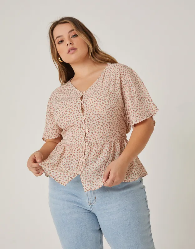Plus Size Button Front Floral Blouse sold by 2020 Ave