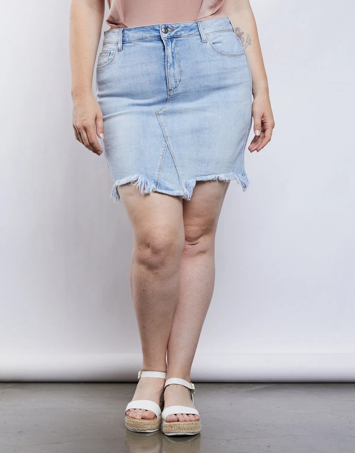 Plus Size Raw Hem Denim Mini Skirt sold by 2020 Ave product image thumbnail 3