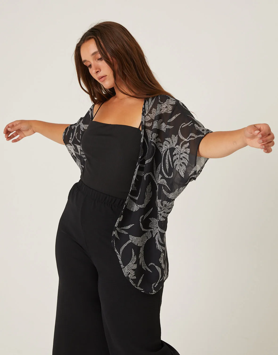 Plus Size Dotted Leaf Chiffon Cardigan sold by 2020 Ave product image thumbnail 2