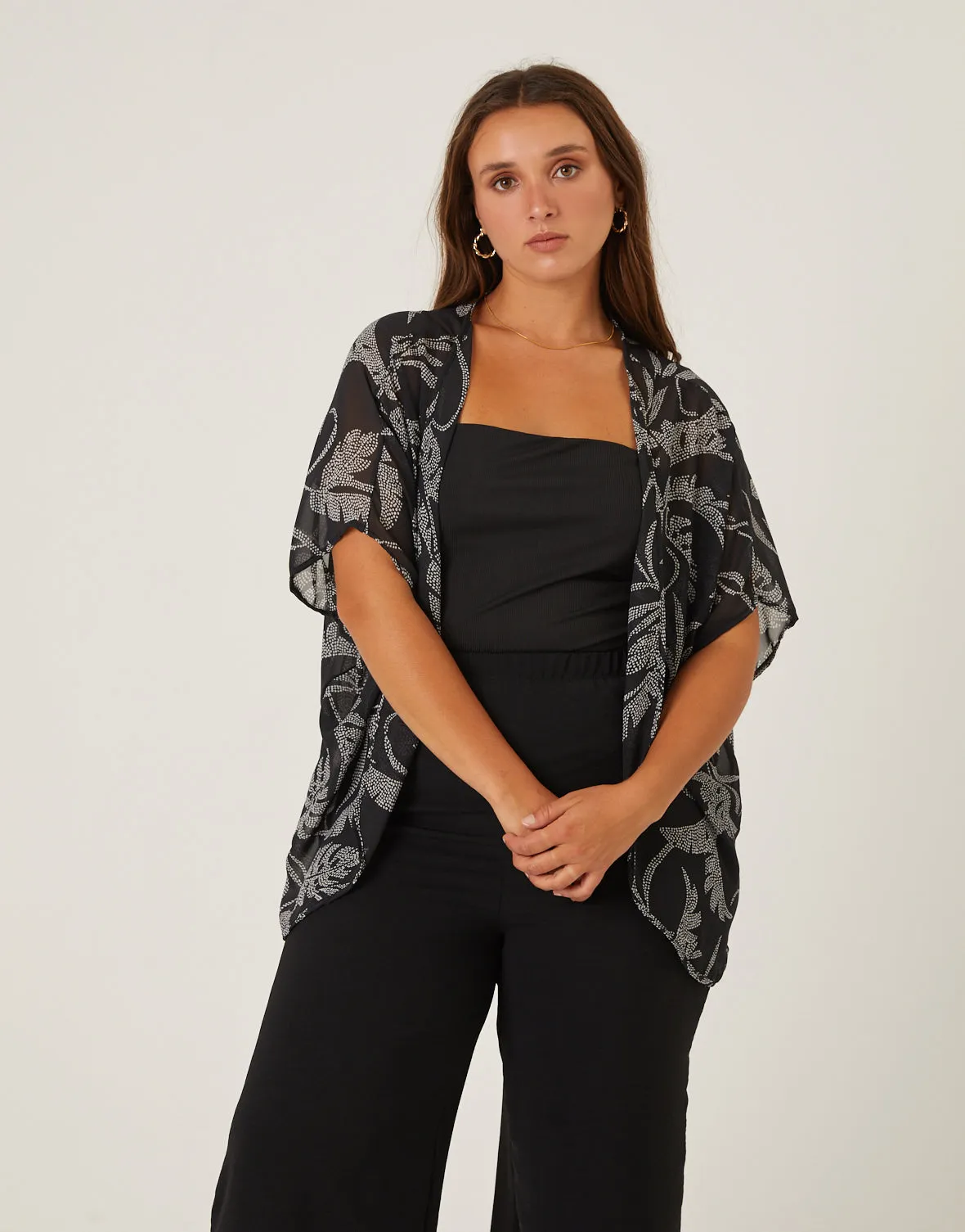 Plus Size Dotted Leaf Chiffon Cardigan sold by 2020 Ave