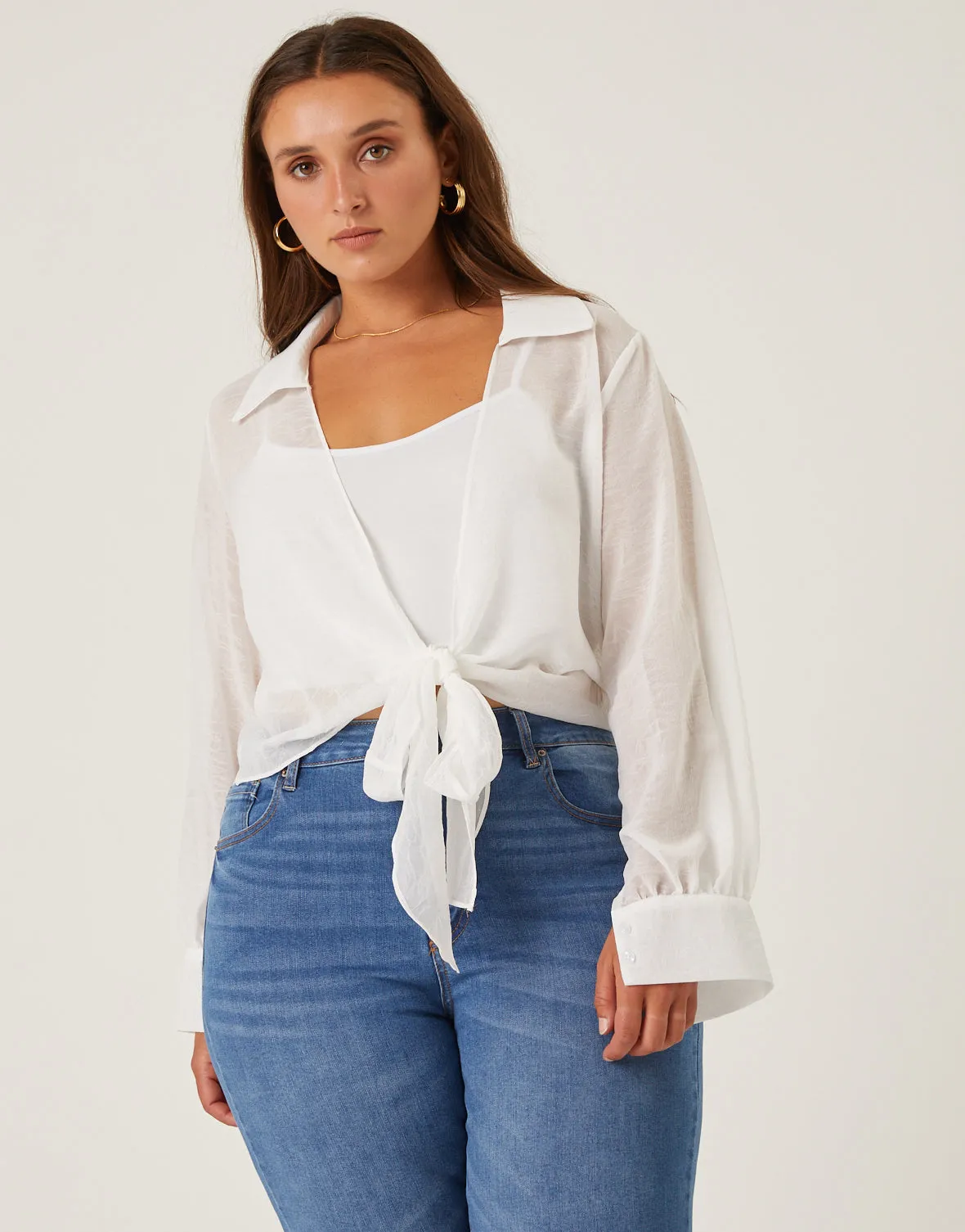 Plus Size Crinkle Sheer Tie Front Top sold by 2020 Ave product image thumbnail 5