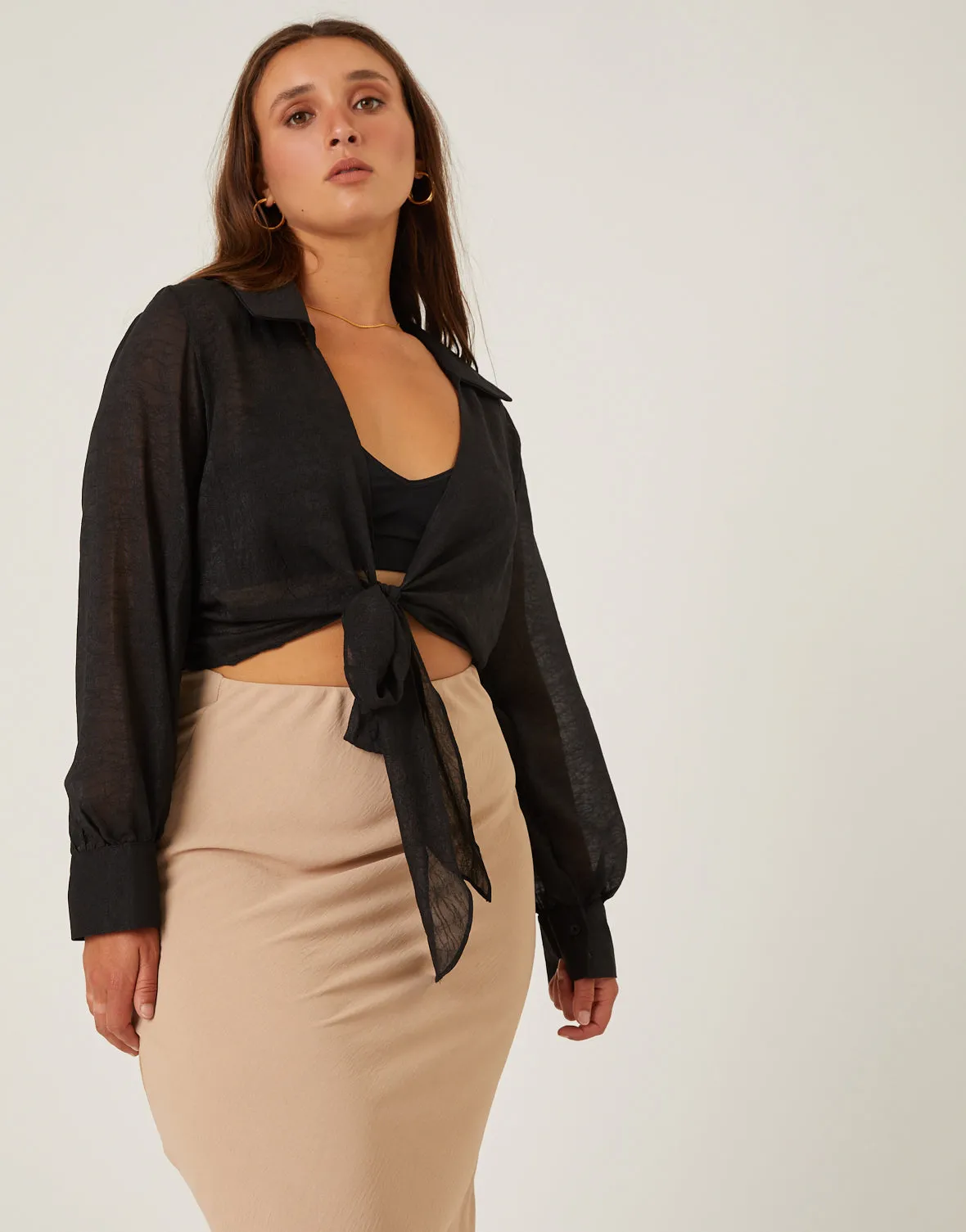 Plus Size Crinkle Sheer Tie Front Top sold by 2020 Ave product image thumbnail 4