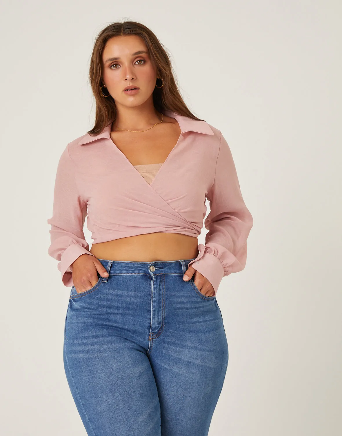 Plus Size Crinkle Sheer Tie Front Top sold by 2020 Ave product image thumbnail 3