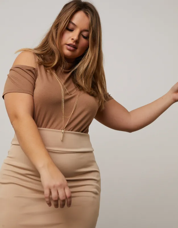 Plus Size Mock Neck Top With Necklace sold by 2020 Ave