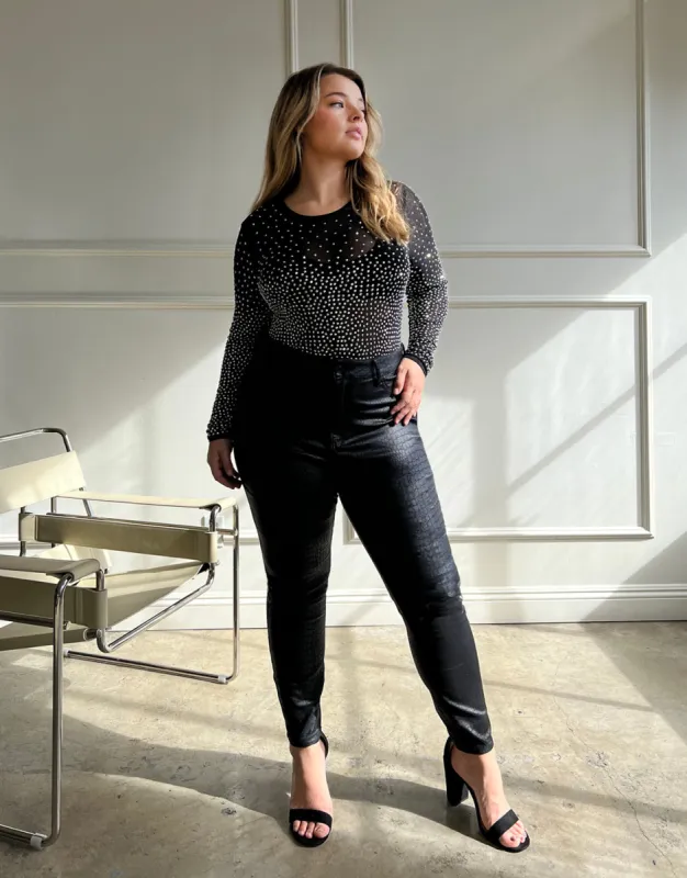 Plus Size Mesh Rhinestone Gradient Bodysuit sold by 2020 Ave