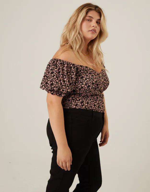 Plus Size Buttoned Floral Crop Top sold by 2020 Ave
