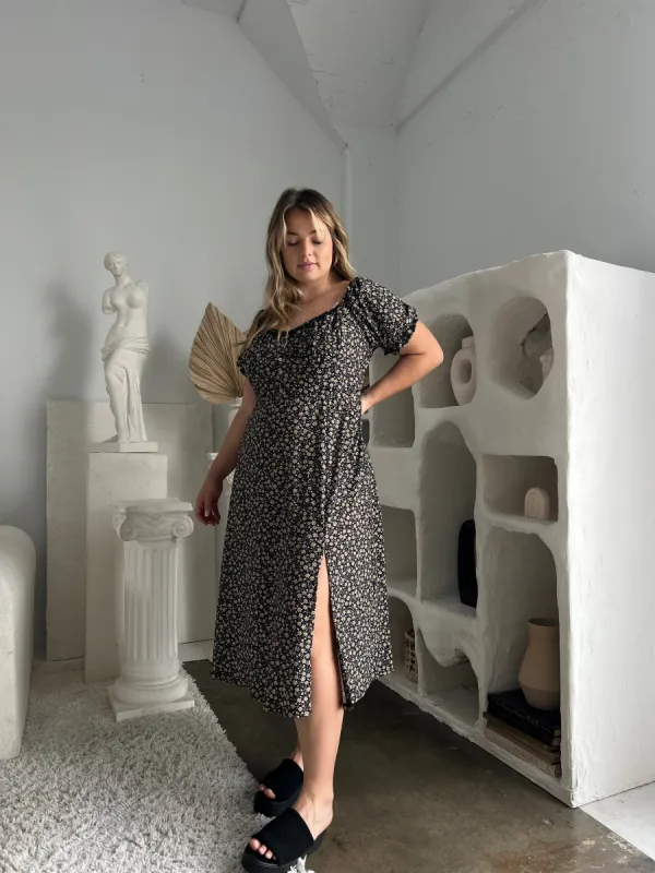 Plus Size Puff Sleeve Floral Midi Dress sold by 2020 Ave
