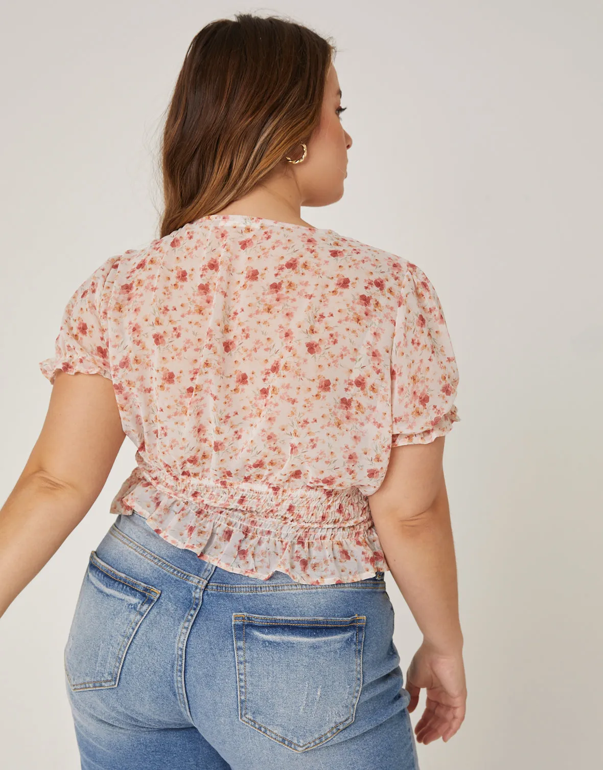 Plus Size Lace Up Chiffon Floral Top sold by 2020 Ave product image thumbnail 3
