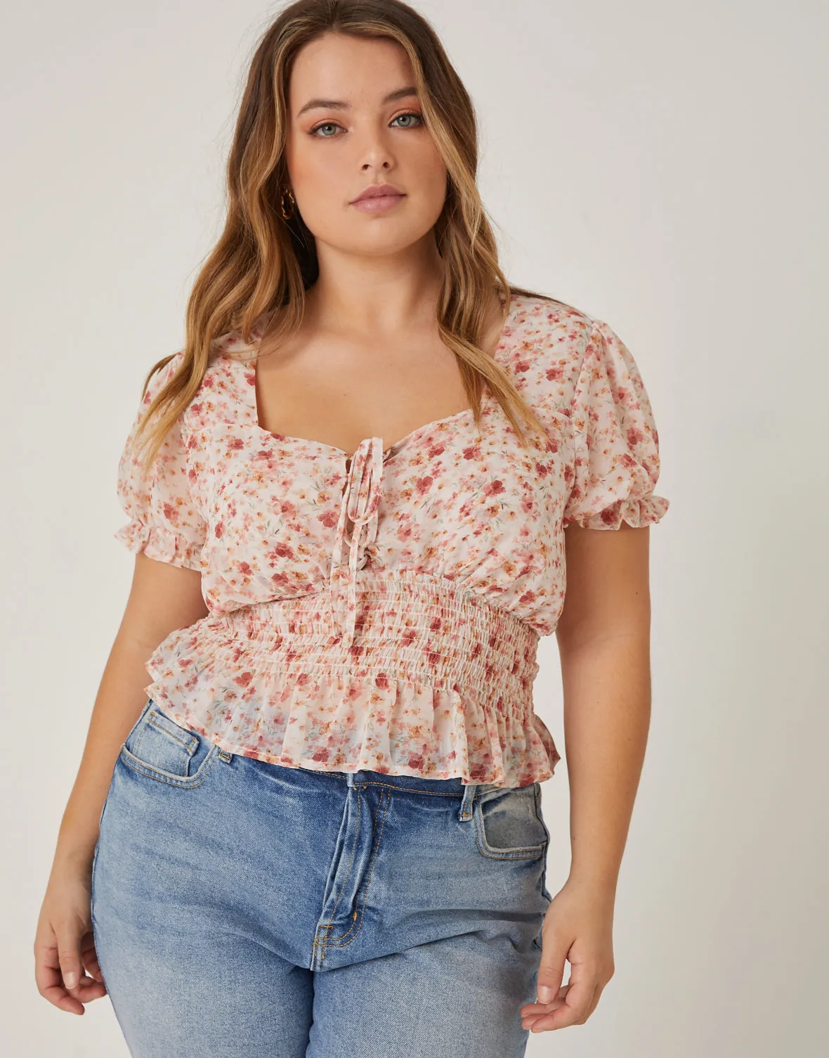 Plus Size Lace Up Chiffon Floral Top sold by 2020 Ave product image thumbnail 4