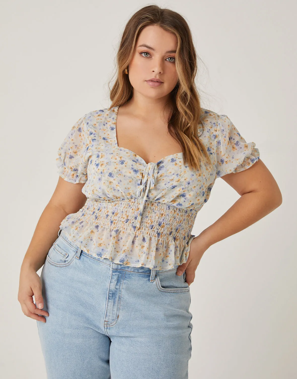 Plus Size Lace Up Chiffon Floral Top sold by 2020 Ave product image thumbnail 2
