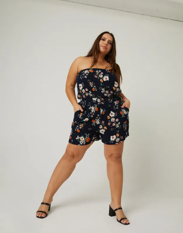 Plus Size Floral Strapless Romper sold by 2020 Ave