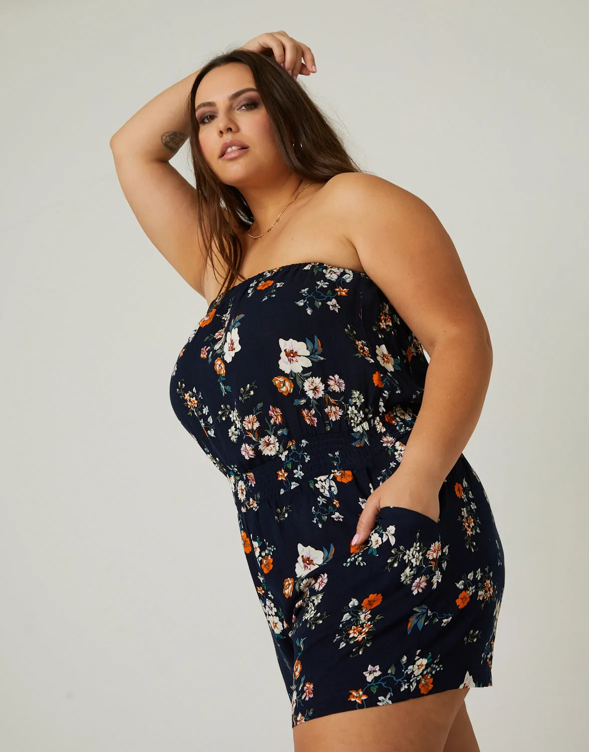 Plus Size Floral Strapless Romper sold by 2020 Ave product image thumbnail 2