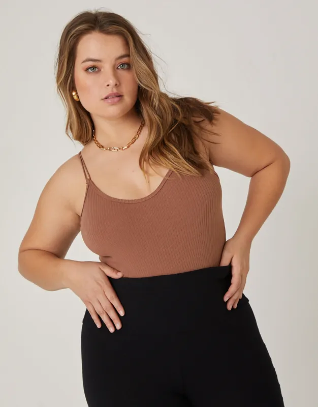 Plus Size Simple Ribbed Bodysuit sold by 2020 Ave