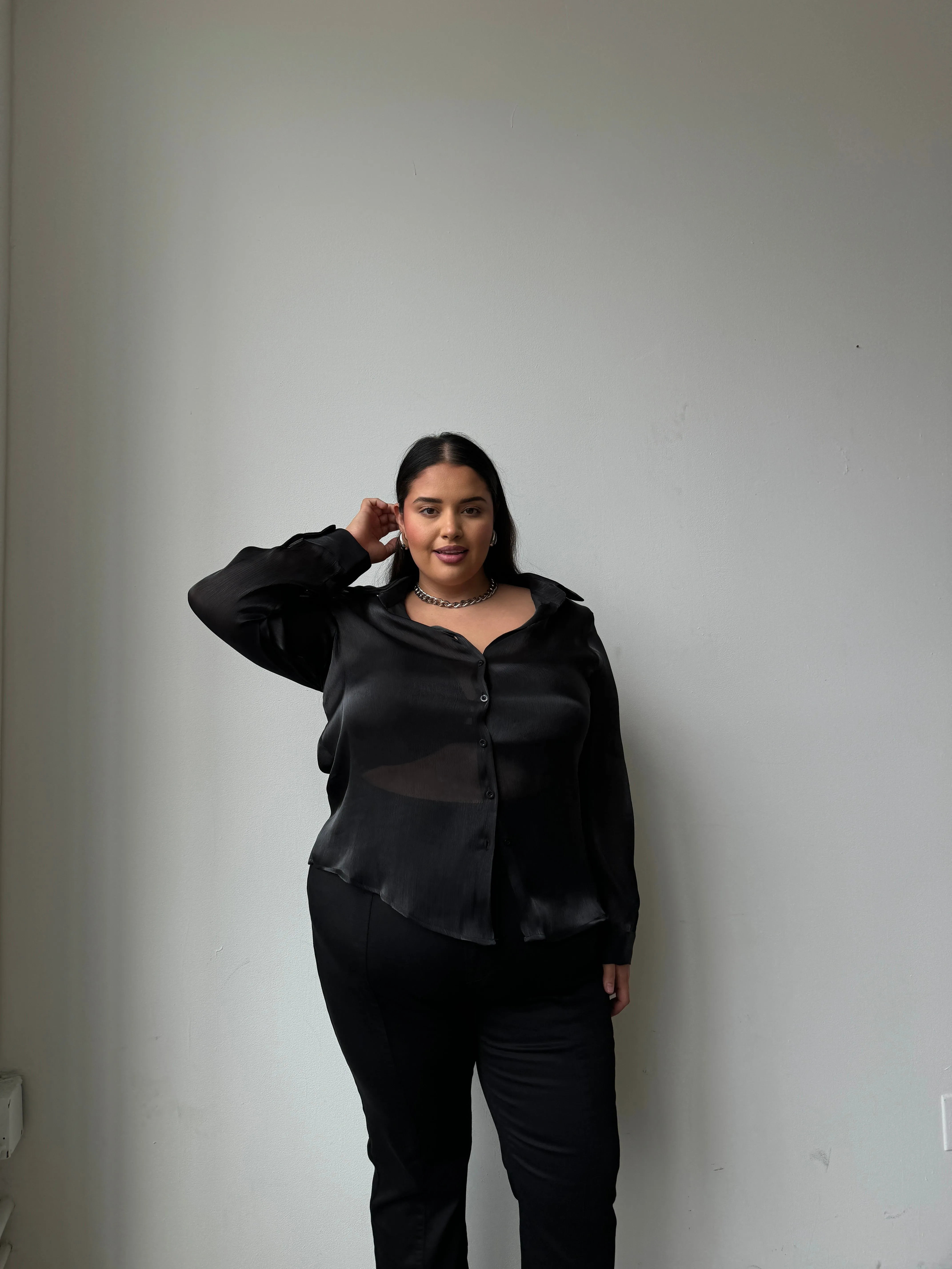 Plus Size Button Front Sheen Blouse sold by 2020 Ave product image thumbnail 3