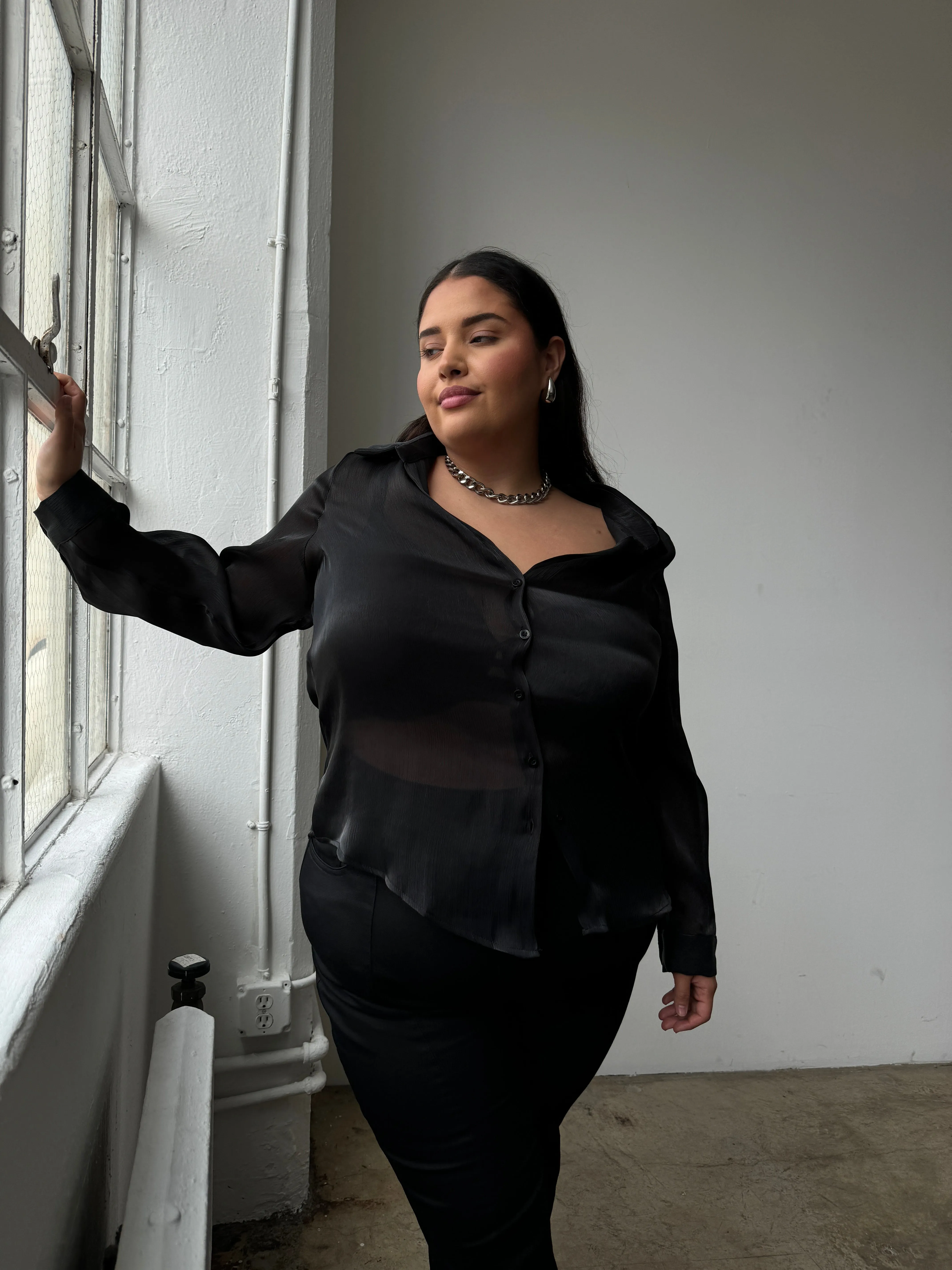 Plus Size Button Front Sheen Blouse sold by 2020 Ave product image thumbnail 4