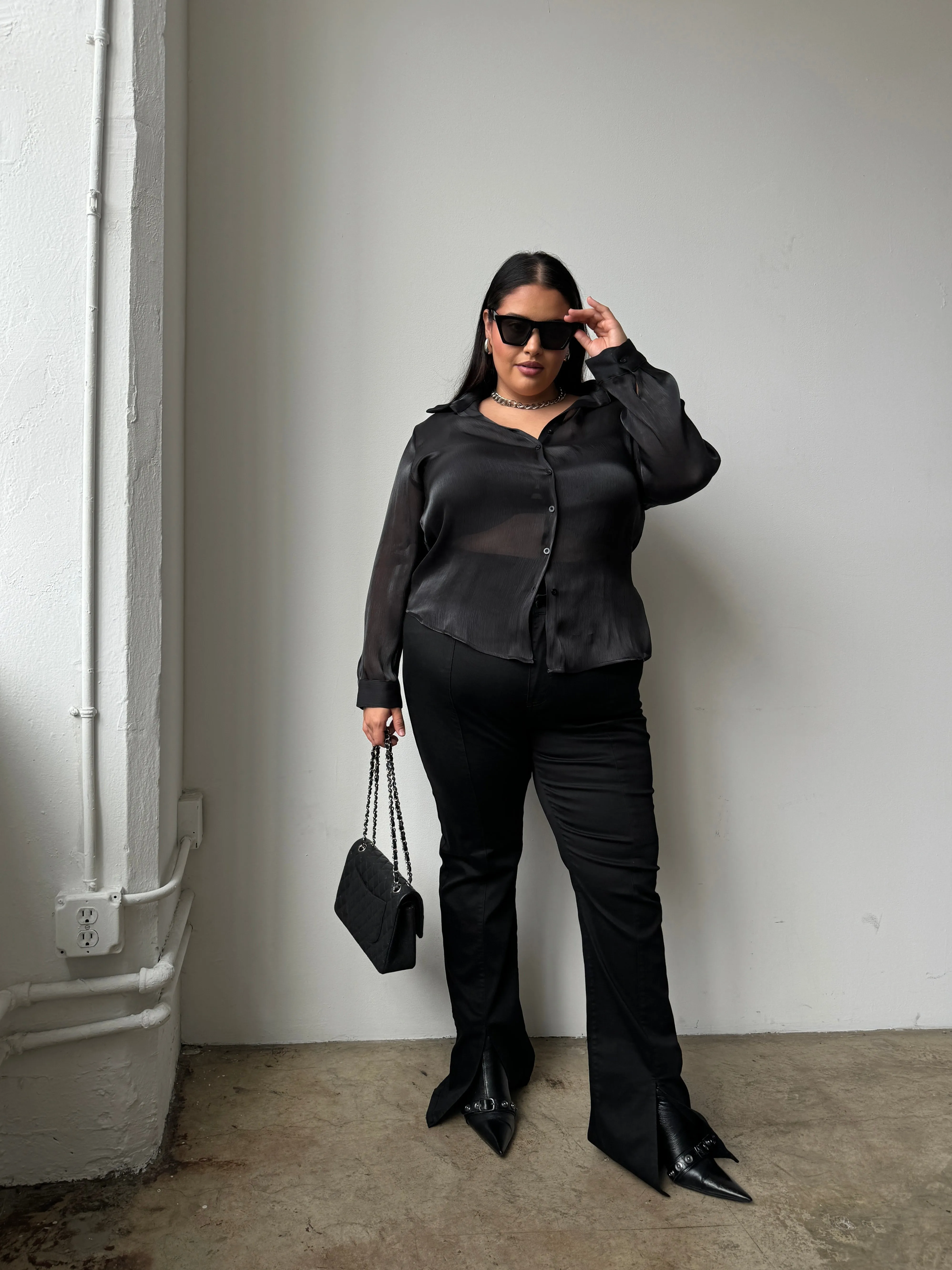 Plus Size Button Front Sheen Blouse sold by 2020 Ave