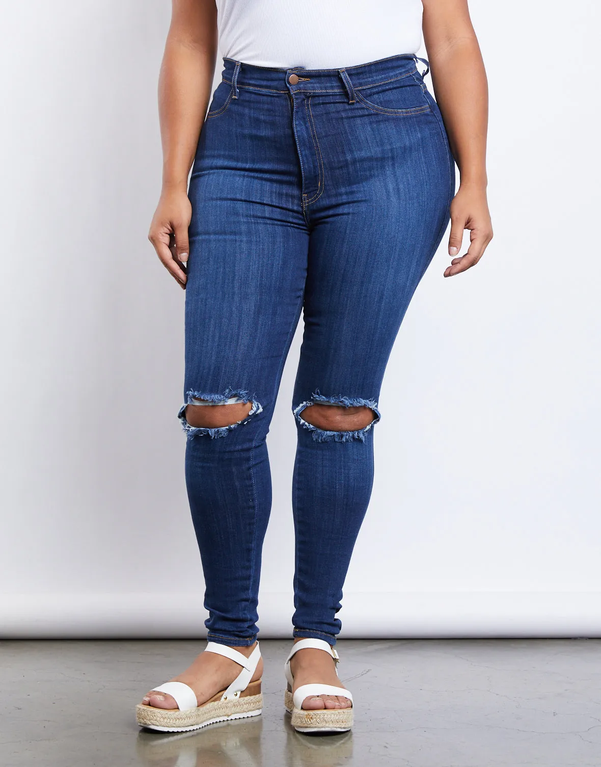 Plus Size Ripped Knee Skinny Jeans sold by 2020 Ave product image thumbnail 3