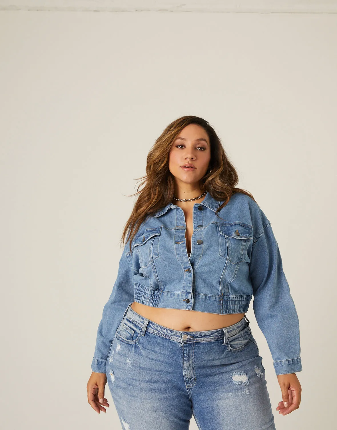 Plus Size Elastic Hem Denim Jacket sold by 2020 Ave product image thumbnail 4