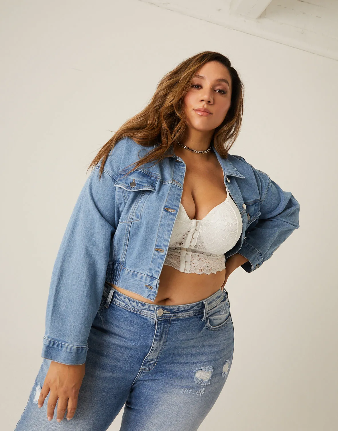 Plus Size Elastic Hem Denim Jacket sold by 2020 Ave