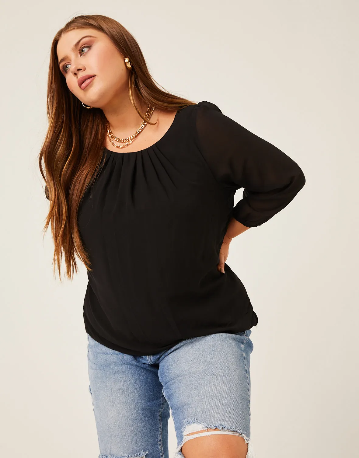 Plus Size Flowy Long Sleeve Chiffon Blouse sold by 2020 Ave product image thumbnail 3