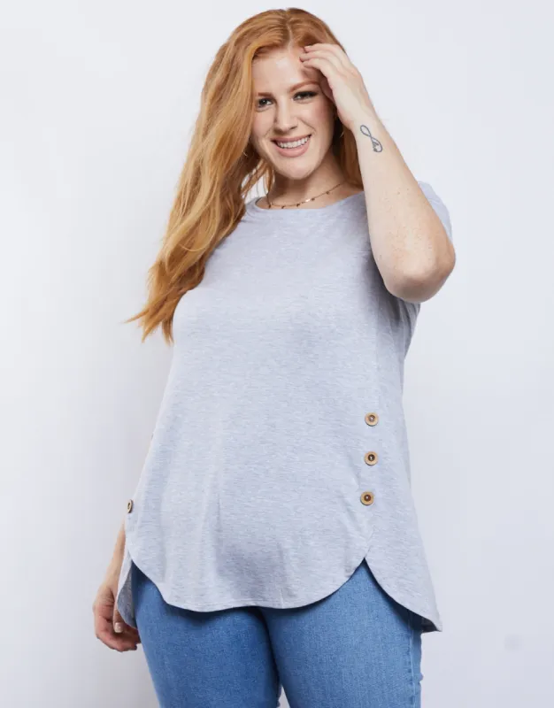 Plus Size Simple Button Up Tee sold by 2020 Ave