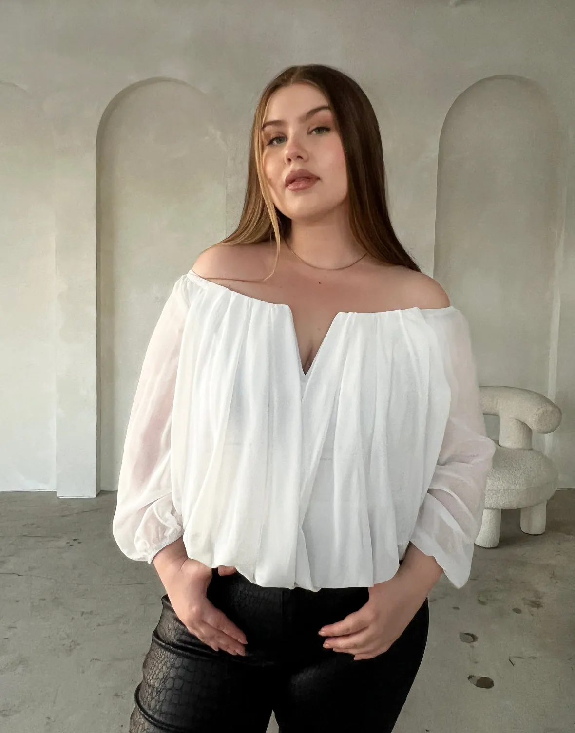 Plus Size Draped Chiffon Blouse sold by 2020 Ave