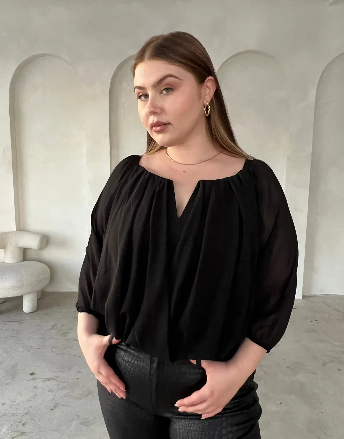 Plus Size Draped Chiffon Blouse sold by 2020 Ave product image thumbnail 2