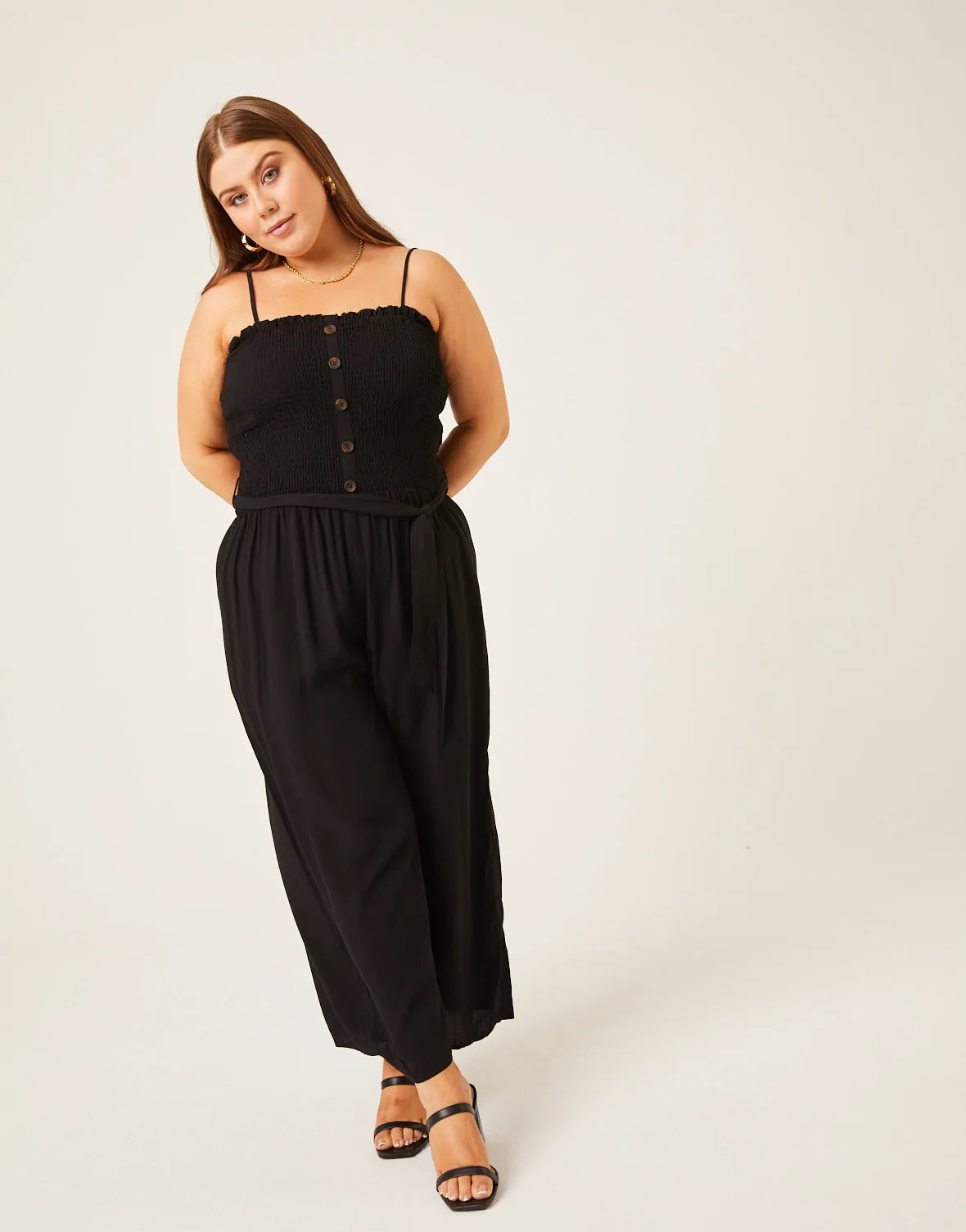 Plus Size Smocked Tie Belt Jumpsuit sold by 2020 Ave product image thumbnail 2