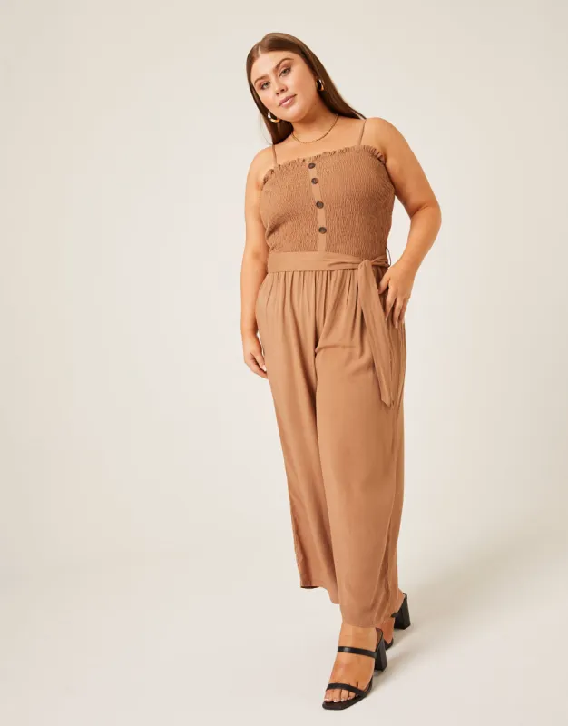 Plus Size Smocked Tie Belt Jumpsuit sold by 2020 Ave