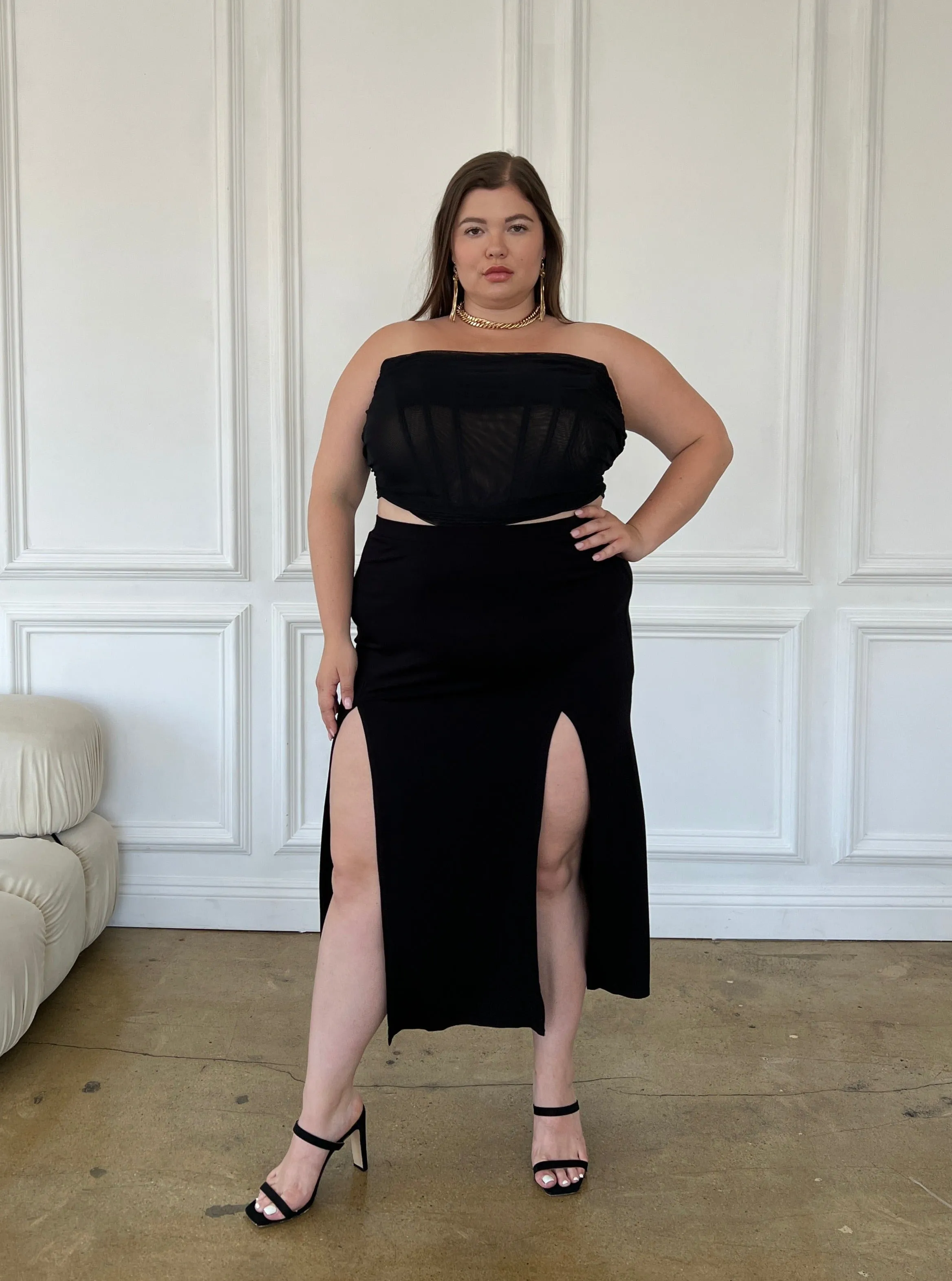 Plus Size Double Slit Midi Skirt sold by 2020 Ave