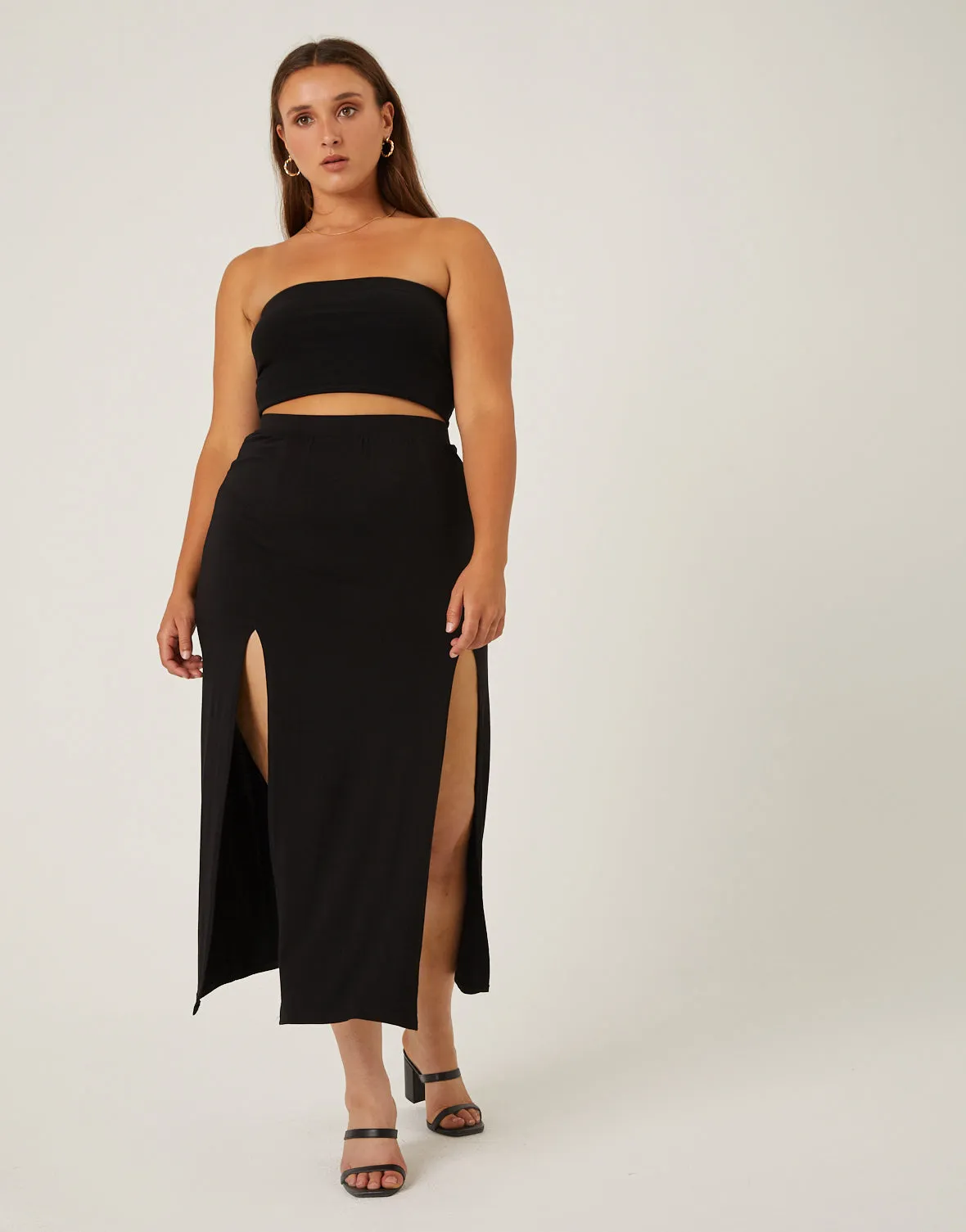 Plus Size Double Slit Midi Skirt sold by 2020 Ave product image thumbnail 2