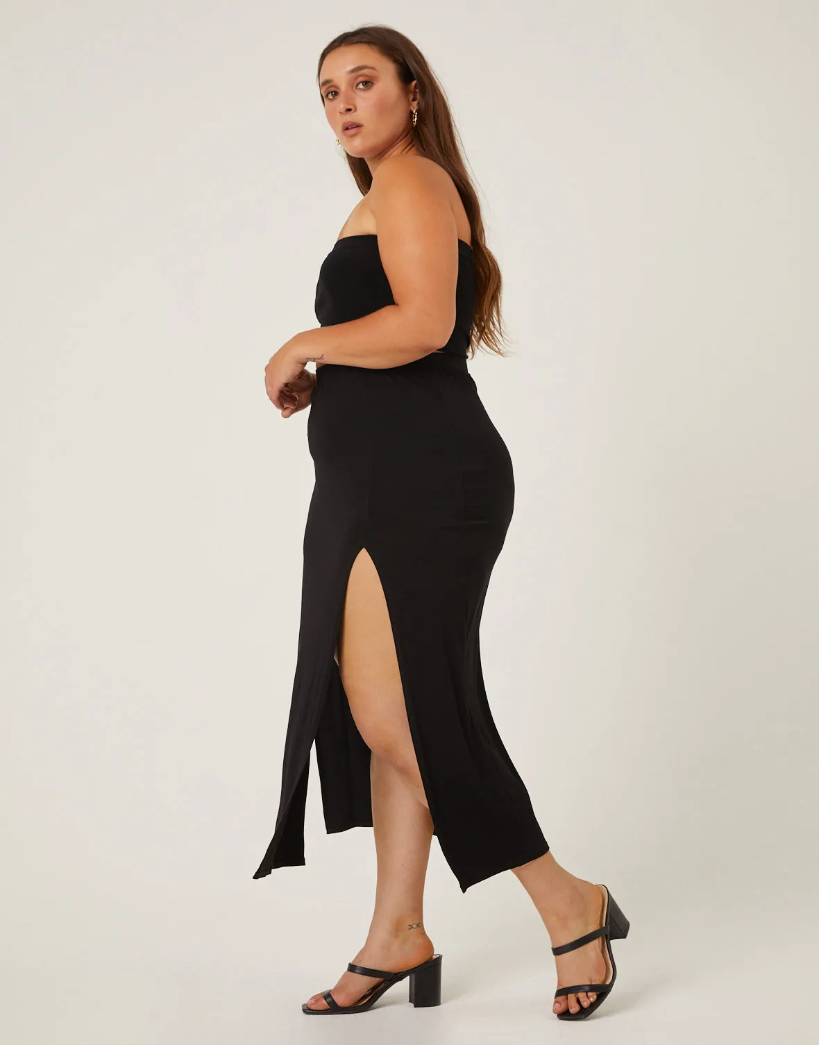 Plus Size Double Slit Midi Skirt sold by 2020 Ave product image thumbnail 4