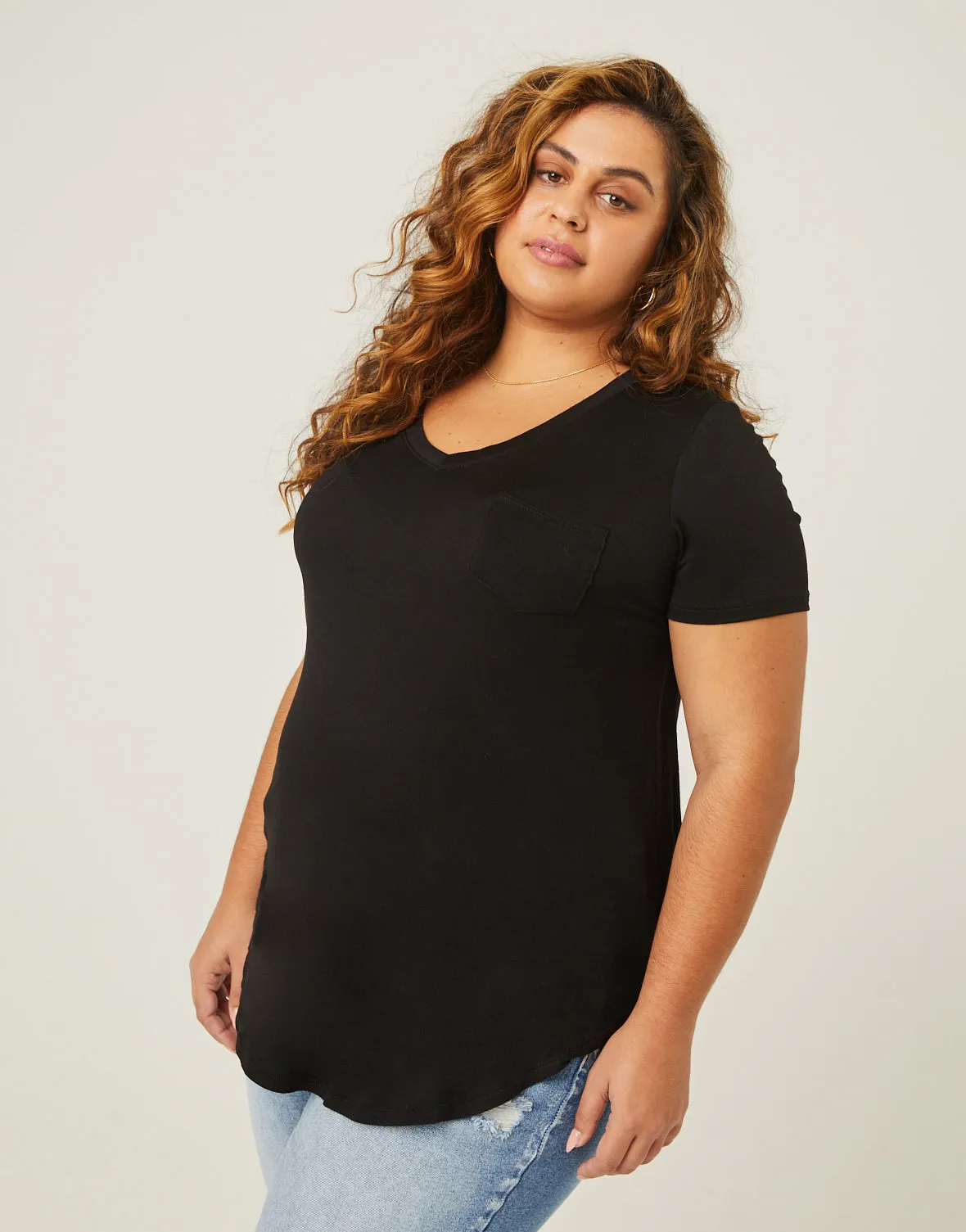 Plus Size Flowy V Neck Pocket Tee sold by 2020 Ave
