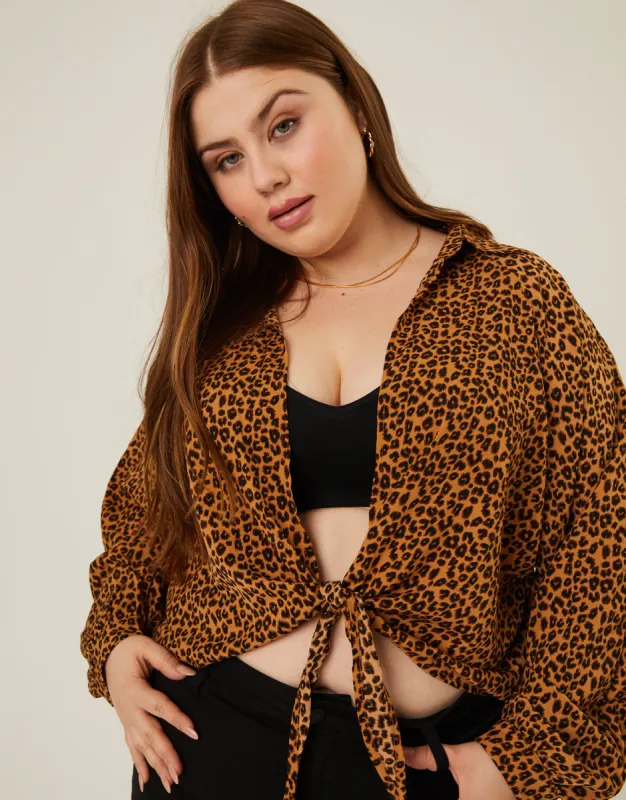 Plus Size Leopard Tie Front Top sold by 2020 Ave