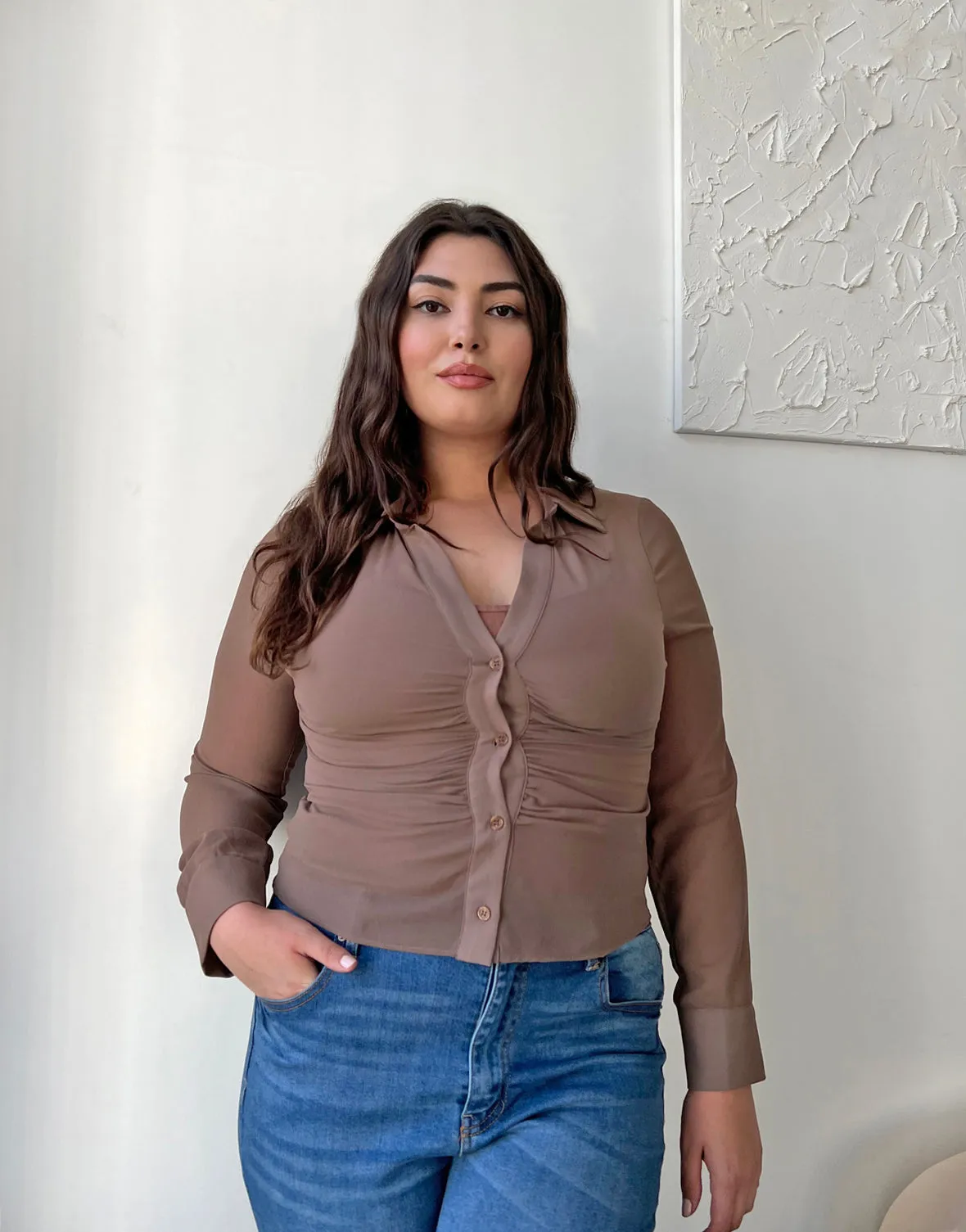Plus Size Ruched Button Up Shirt sold by 2020 Ave product image thumbnail 3