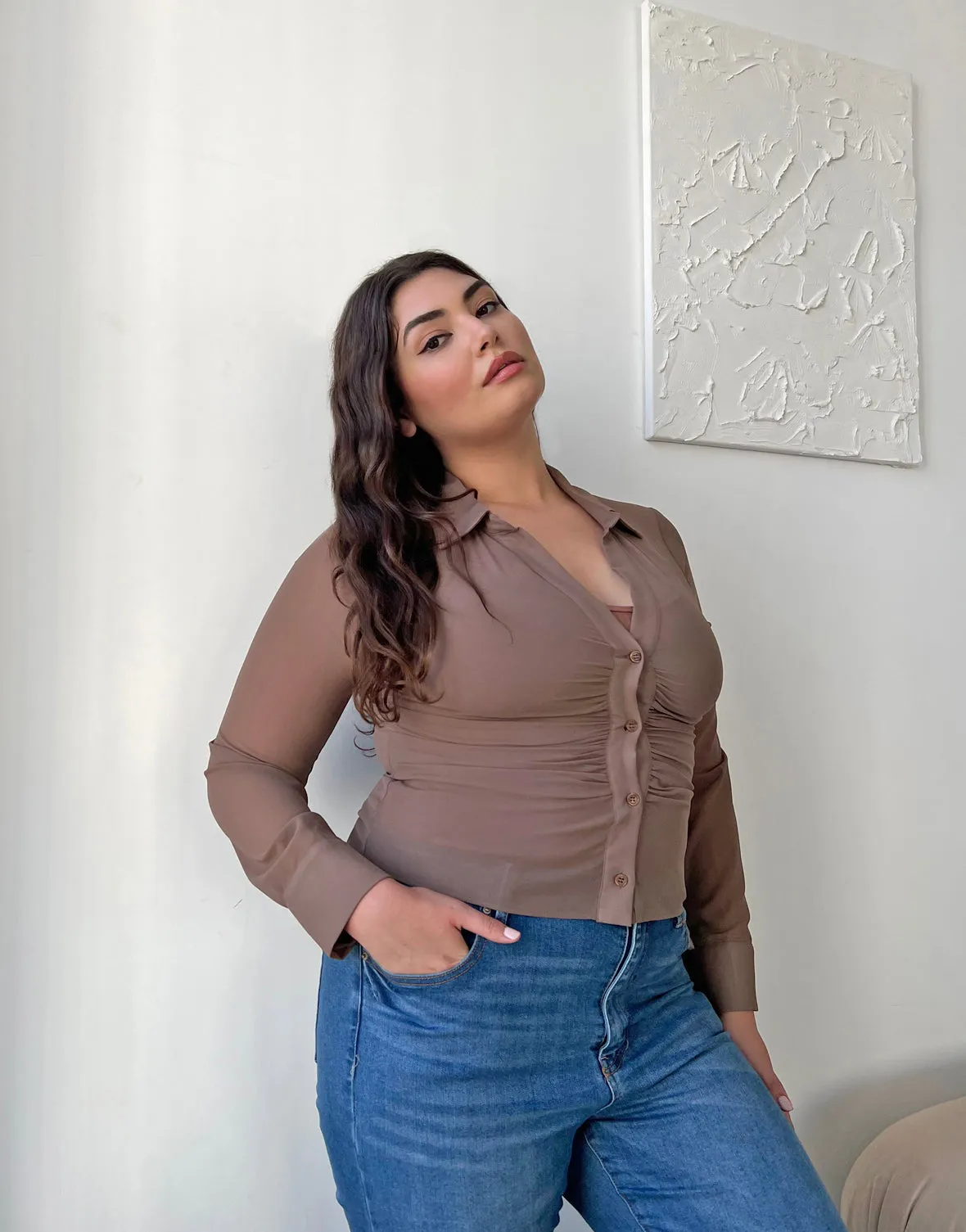 Plus Size Ruched Button Up Shirt sold by 2020 Ave