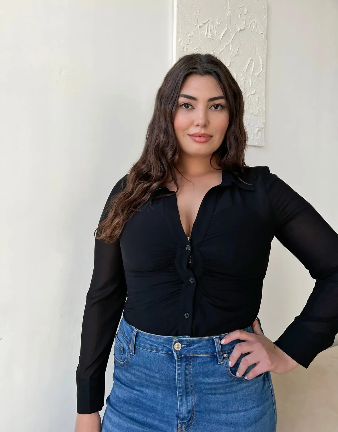 Plus Size Ruched Button Up Shirt sold by 2020 Ave product image thumbnail 2