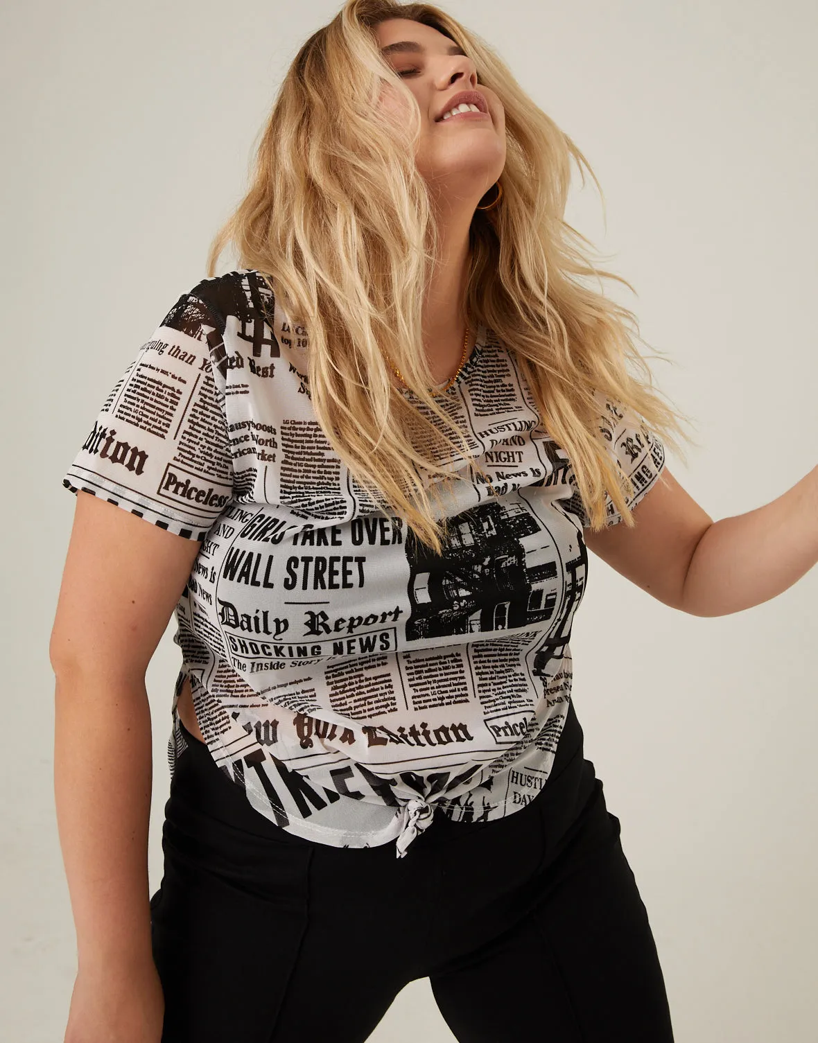 Plus Size Newspaper Mesh Tee sold by 2020 Ave product image thumbnail 2