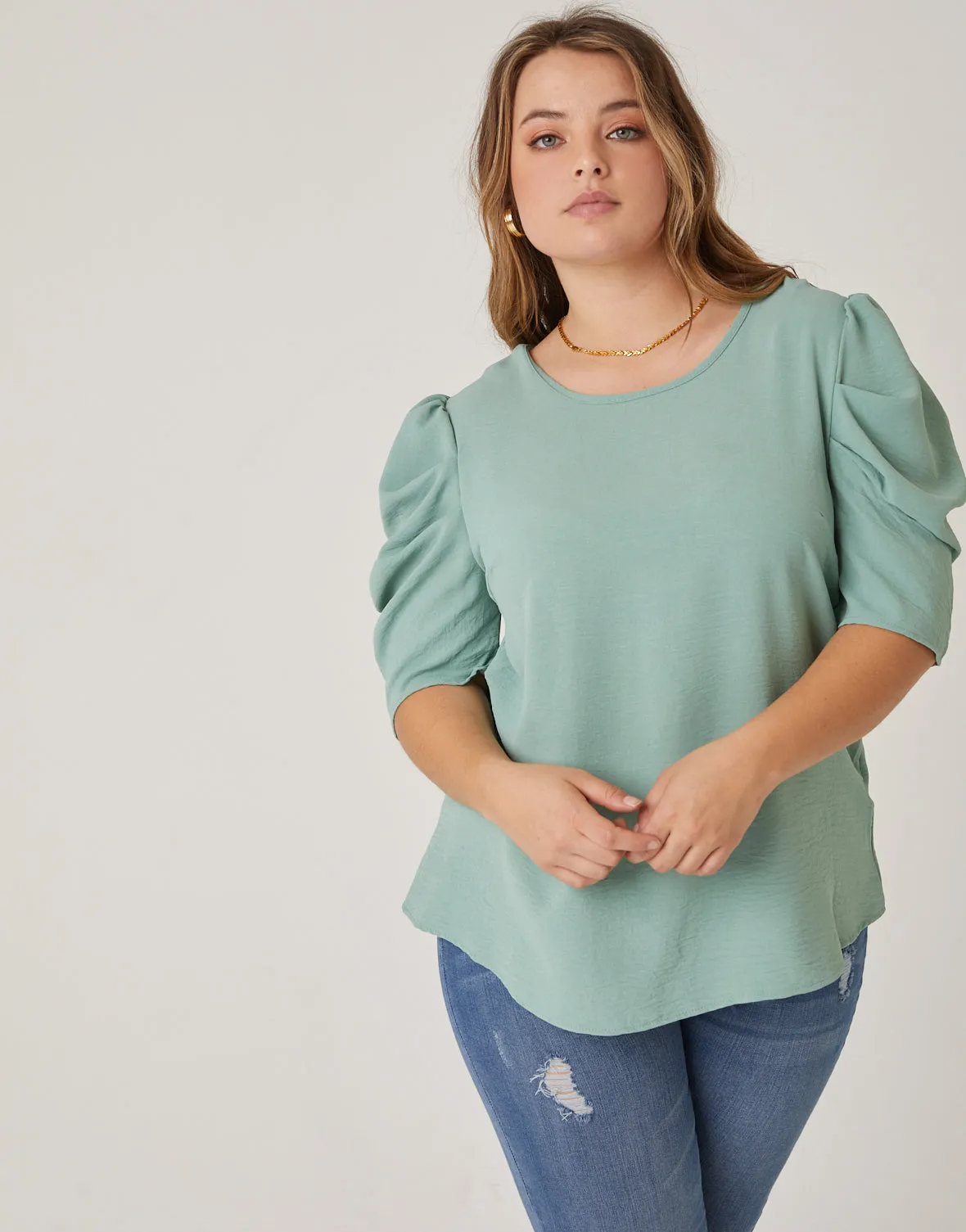 Plus Size Puff Sleeve Woven Blouse sold by 2020 Ave product image thumbnail 3
