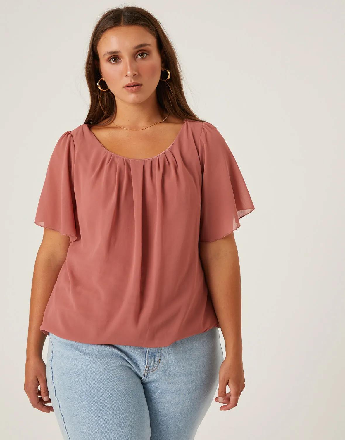 Plus Size Chiffon Flutter Sleeve Blouse sold by 2020 Ave