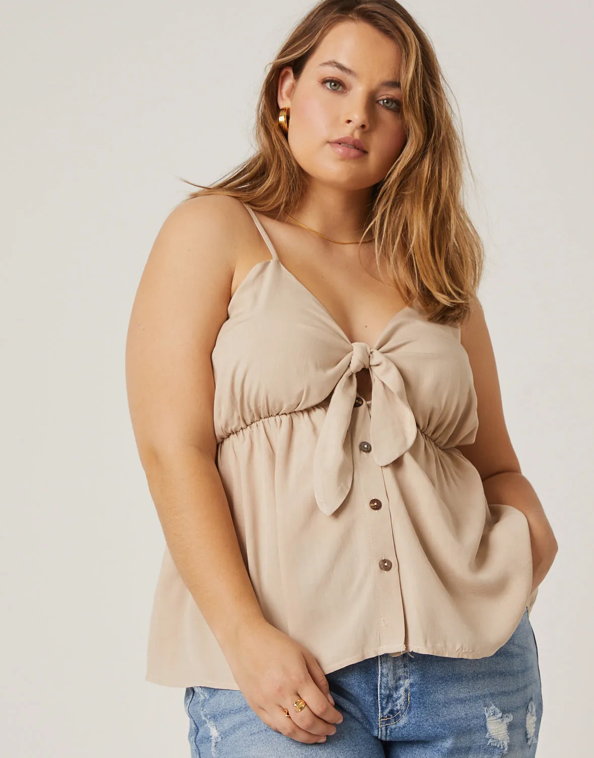 Plus Size Tie Front Button Top sold by 2020 Ave product image thumbnail 2