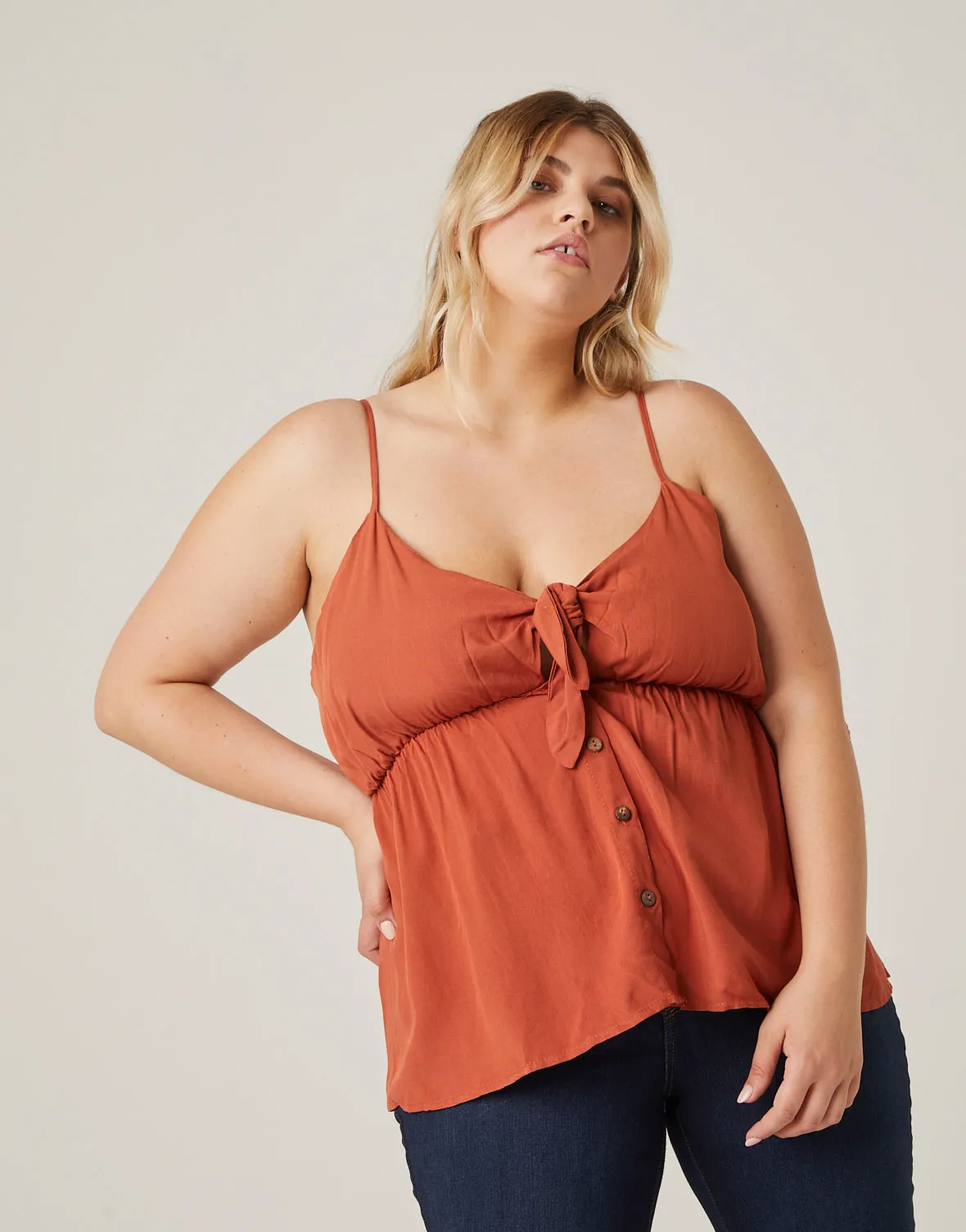 Plus Size Tie Front Button Top sold by 2020 Ave