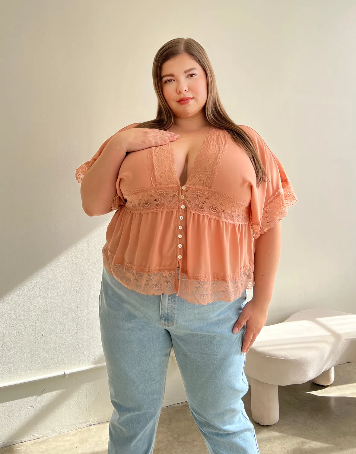 Plus Size Chiffon Lace Trim Blouse sold by 2020 Ave product image thumbnail 3