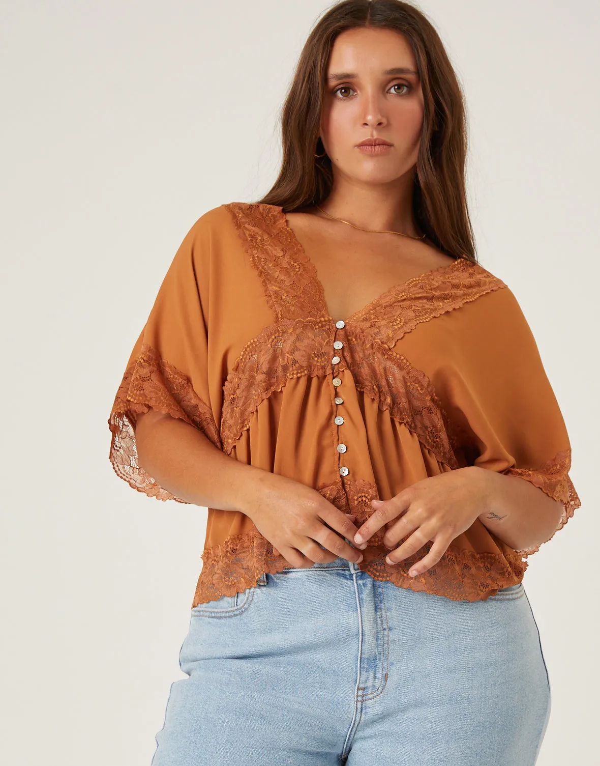 Plus Size Chiffon Lace Trim Blouse sold by 2020 Ave product image thumbnail 5