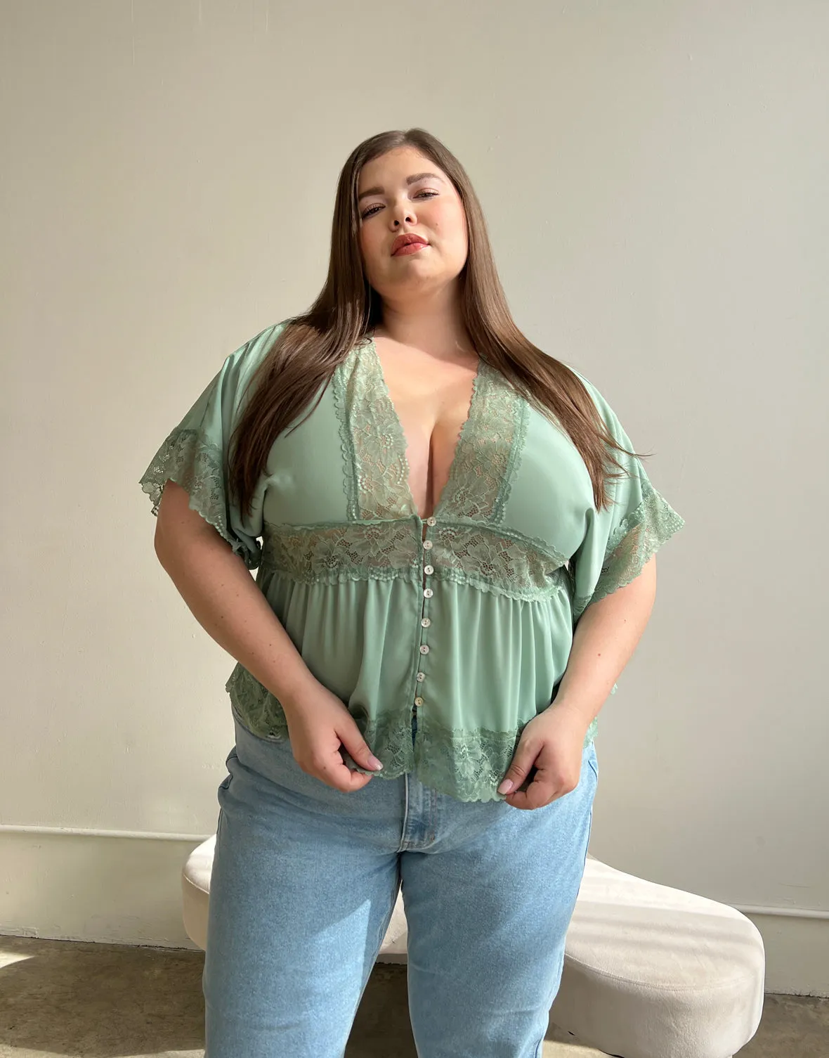 Plus Size Chiffon Lace Trim Blouse sold by 2020 Ave product image thumbnail 2