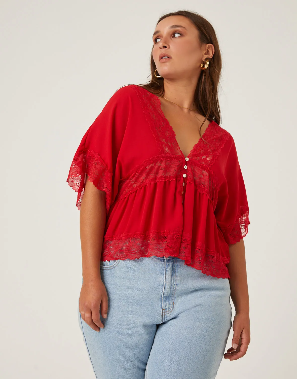 Plus Size Chiffon Lace Trim Blouse sold by 2020 Ave product image thumbnail 4