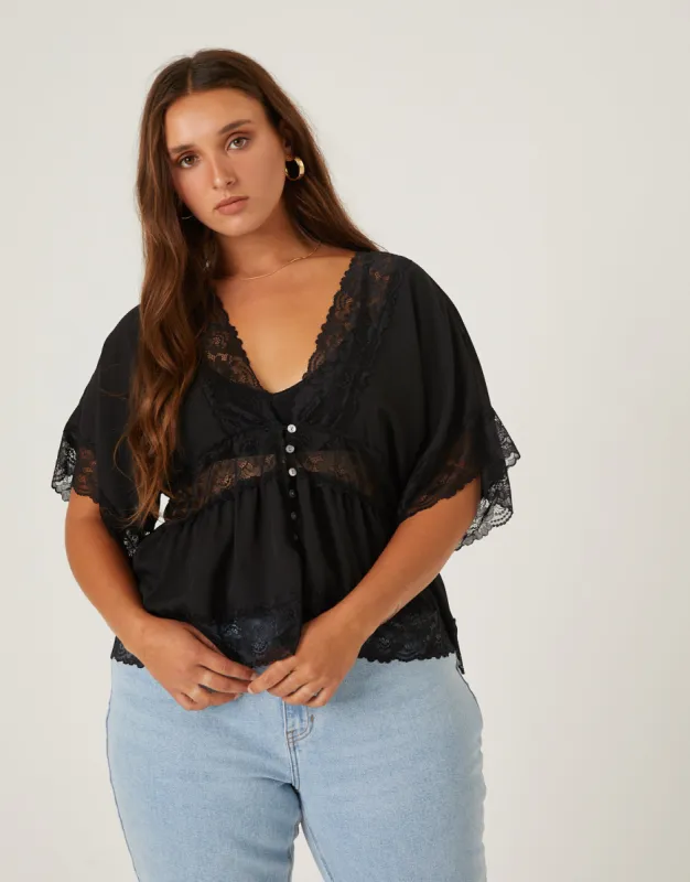 Plus Size Chiffon Lace Trim Blouse sold by 2020 Ave