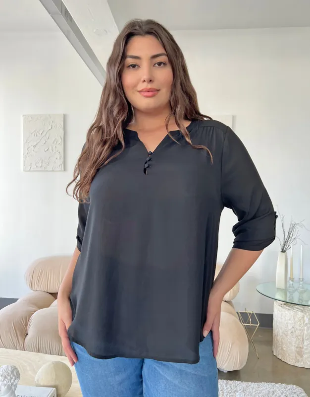 Plus Size Cuffed Sleeve Chiffon Blouse sold by 2020 Ave