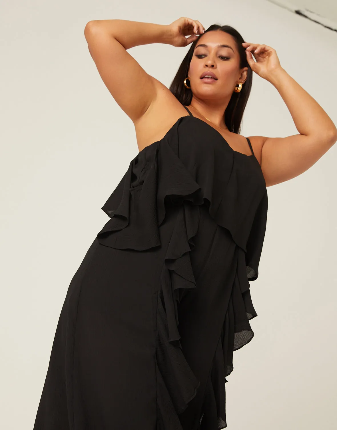 Plus Size Ruffle Sleeveless Crepe Jumpsuit sold by 2020 Ave