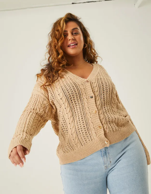 Plus Size Open Knit Button Cardigan sold by 2020 Ave